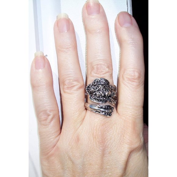 925 STERLING SILVER Flowers Spoon Ring - Picture 2 of 16